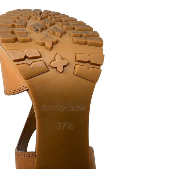 See by Chloe Tan Leather Brooke Stacked Heel Platform Sandal EU 37.5 US 7.5 - Picture 7 of 8